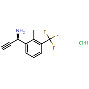 Chemical structure of (R)-1-(2-methyl-3-(trifluoromethyl)phenyl)prop-2-yn-1-amine hydrochloride , CAS 2846110-26-5, AChemBlock Y230944