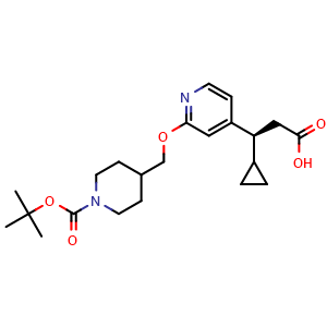 Chemical structure of (S)-3-(2-((1-(tert-butoxycarbonyl)piperidin-4-yl)methoxy)pyridin-4-yl)-3-cyclopropylpropanoic acid , CAS 1656263-25-0, AChemBlock Y230960