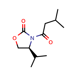 Chemical structure of (S)-4-isopropyl-3-(3-methylbutanoyl)oxazolidin-2-one , CAS 96930-24-4, AChemBlock Y230965