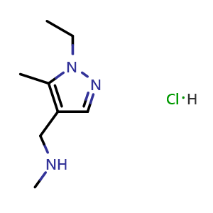 Chemical structure of 1-(1-ethyl-5-methyl-1H-pyrazol-4-yl)-N-methylmethanamine hydrochloride , CAS 2322534-19-8, AChemBlock Y230973