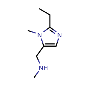 Chemical structure of 1-(2-ethyl-1-methyl-1H-imidazol-5-yl)-N-methylmethanamine , CAS 1780125-74-7, AChemBlock Y230977