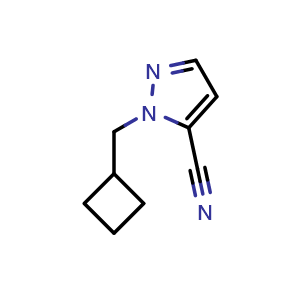 Chemical structure of 1-(cyclobutylmethyl)-1H-pyrazole-5-carbonitrile , CAS 1779854-16-8, AChemBlock Y230995