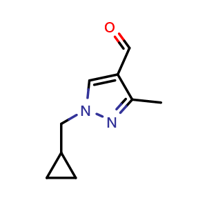 Chemical structure of 1-(cyclopropylmethyl)-3-methyl-1H-pyrazole-4-carbaldehyde , CAS 2169344-87-8, AChemBlock Y230996