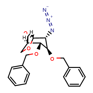 Chemical structure of 1,6-Anhydro-2-azido-2-deoxy-3,4-bis-O-(phenylmethyl)-beta-D-glucopyranose , CAS 55682-48-9, AChemBlock Y231012
