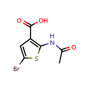 Chemical structure of 2-(Acetylamino)-5-bromo-3-thiophenecarboxylic acid , CAS 1160474-66-7, AChemBlock Y231072