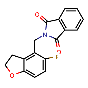 Chemical structure of 2-[(5-Fluoro-2,3-dihydro-4-benzofuranyl)methyl]-1H-isoindole-1,3(2H)-dione , CAS 2667585-28-4, AChemBlock Y231099