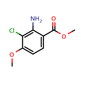 Chemical structure of 2-amino-3-chloro-4-methoxy benzoic acid methyl ester , CAS 1180495-75-3, AChemBlock Y231101