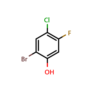 Chemical structure of 2-Bromo-4-chloro-5-fluoro-phenol , CAS 157165-23-6, AChemBlock Y231119