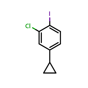 Chemical structure of 2-chloro-4-cyclopropyl-1-iodobenzene , CAS 2225141-53-5, AChemBlock Y231125