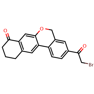 Chemical structure of 3-(2-bromoacetyl)-10,11-dihydro-5H-Benzo[d]naphtho[2,3-b]pyran-8(9H)-one , CAS 1378390-29-4, AChemBlock Y231161
