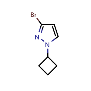 Chemical structure of 3-bromo-1-cyclobutyl-1H-pyrazole , CAS 1622843-57-5, AChemBlock Y231187