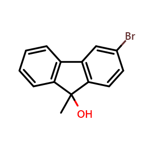 Chemical structure of 3-bromo-9-methyl-9H-fluoren-9-ol , CAS 2798950-28-2, AChemBlock Y231194