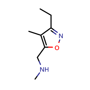 Chemical structure of 3-ethyl-N,4-dimethyl-5-isoxazolemethanamine , CAS 1545213-47-5, AChemBlock Y231202