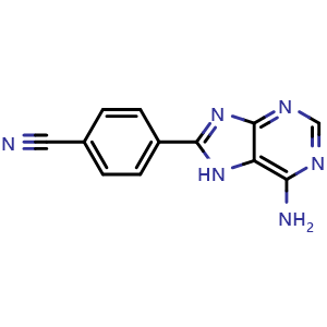 Chemical structure of 4-(6-amino-7H-purin-8-yl)benzonitrile , CAS 501658-57-7, AChemBlock Y231218