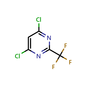 Chemical structure of 4,6-Dichloro-2-Trifluoromethylpyrimidine , CAS 705-24-8, AChemBlock Y231226