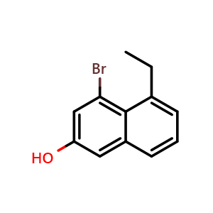 Chemical structure of 4-Bromo-5-ethyl-2-naphthalenol , CAS 2763158-71-8, AChemBlock Y231243