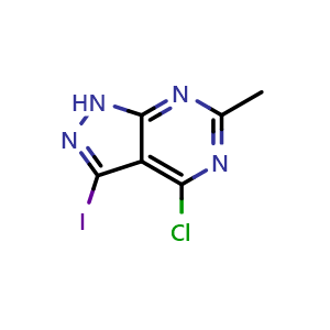 Chemical structure of 4-Chloro-3-iodo-6-methyl-1H-pyrazolo[3,4-d]pyrimidine , CAS 1379347-96-2, AChemBlock Y231253
