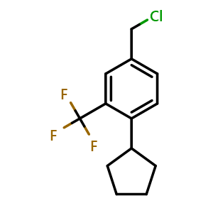 Chemical structure of 4-Chloromethyl-1-cyclopentyl-2-trifluoromethyl-benzene , CAS 957208-65-0, AChemBlock Y231256