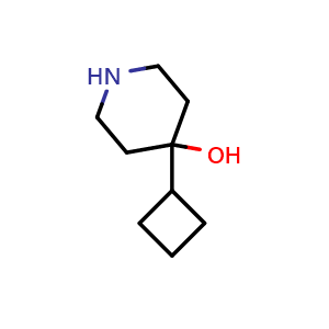 Chemical structure of 4-cyclobutylpiperidin-4-ol , CAS 1374568-02-1, AChemBlock Y231257