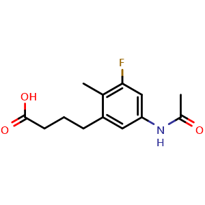 Chemical structure of 5-(acetylamino)-3-fluoro-2-methyl-benzenebutanoic acid , CAS 2290562-57-9, AChemBlock Y231269