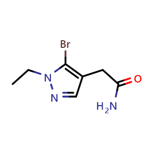 Chemical structure of 5-Bromo-1-ethyl-1H-pyrazol-4-acetamide , CAS 2739830-36-3, AChemBlock Y231278