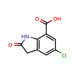 Chemical structure of 5-chloro-2-oxo-1,3-dihydroindole-7-carboxylic acid , CAS 1225957-81-2, AChemBlock Y231298