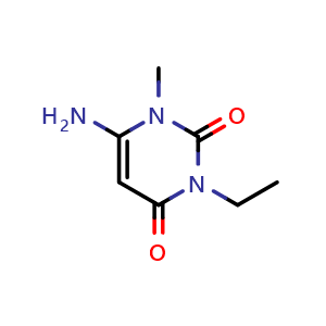 Chemical structure of 6-amino-3-ethyl-1-methyl-2,4(1H,3H)-pyrimidinedione , CAS 195045-62-6, AChemBlock Y231329