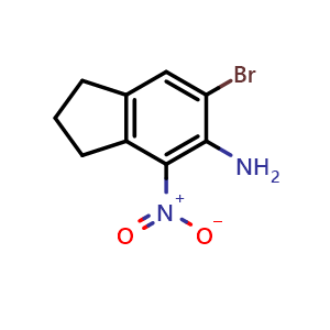 Chemical structure of 6-bromo-2,3-dihydro-4-nitro-1H-inden-5-amine , CAS 2422108-88-9, AChemBlock Y231331
