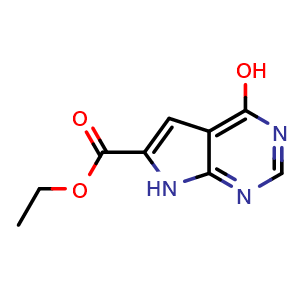 Chemical structure of 6-Ethoxycarbonyl-4-hydroxy-7H-pyrrolo[2,3-d]pyrimidine , CAS 187724-99-8, AChemBlock Y231341