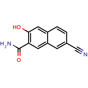 Chemical structure of 7-cyano-3-hydroxy-2-naphthalenecarboxamide , CAS 2055540-27-5, AChemBlock Y231363