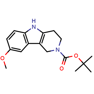Chemical structure of 8-methoxy-1,3,4,5-tetrahydropyrido[4,3-b]indole-2-carboxylic acid tert-butyl ester , CAS 1186099-85-3, AChemBlock Y231379