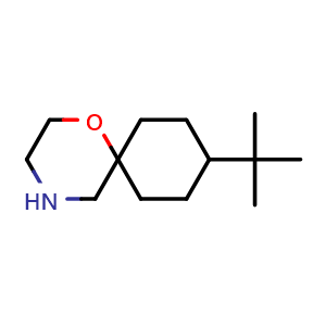 Chemical structure of 9-(Tert-butyl)-1-oxa-4-azaspiro[5.5]undecane , CAS 1247899-24-6, AChemBlock Y231380