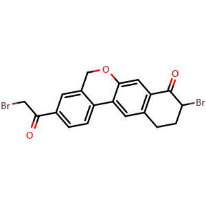 Chemical structure of 9-Bromo-3-(2-bromoacetyl)-10,11-dihydro-5H-benzo[d]naphtho[2,3-b]pyran-8(9H)-one , CAS 1438383-89-1, AChemBlock Y231382