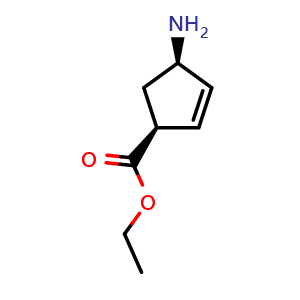 Chemical structure of Ethyl (1S,4R)-4-amino-2-cyclopentene-1-carboxylate , CAS 775270-69-4, AChemBlock Y231395