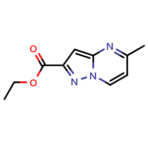 Chemical structure of ethyl 5-methylpyrazolo[1,5-a]pyrimidine-2-carboxylate , CAS 1697188-73-0, AChemBlock Y231407