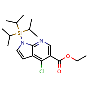 Chemical structure of Ethyl4-chloro-1-(triisopropylsilyl)-1H-pyrrolo[2,3-b]pyridine-5-carboxylate , CAS 1310704-15-4, AChemBlock Y231411
