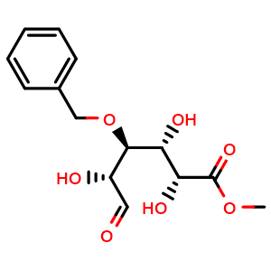 Chemical structure of methyl (2R,3R,4S,5R)-4-(benzyloxy)-2,3,5-trihydroxy-6-oxohexanoate , CAS 92955-17-4, AChemBlock Y231414