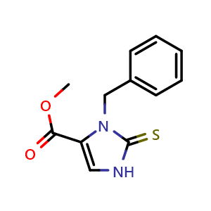 Chemical structure of methyl2,3-dihydro-3-(phenylmethyl)-2-thioxo-1H-imidazole-4-carboxylate , CAS 76075-15-5, AChemBlock Y231457