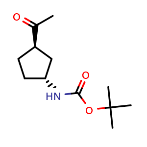 Chemical structure of tert-butyl ((1R,3R)-3-acetylcyclopentyl)carbamate , CAS 2748608-85-5, AChemBlock Y231499