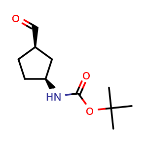 Chemical structure of tert-butyl ((1S,3R)-3-formylcyclopentyl)carbamate , CAS 1474041-17-2, AChemBlock Y231508