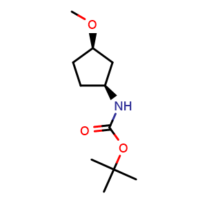 Chemical structure of tert-Butyl ((1S,3R)-3-methoxycyclopentyl)carbamate , CAS 2382690-45-9, AChemBlock Y231509