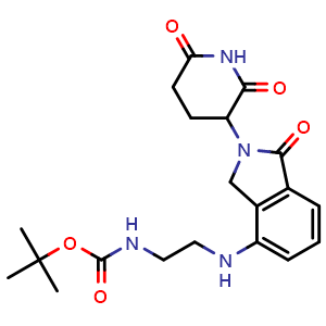 Chemical structure of tert-butyl (2-((2-(2,6-dioxopiperidin-3-yl)-1-oxoisoindolin-4-yl)amino)ethyl)carbamate , CAS 2523017-09-4, AChemBlock Y231515