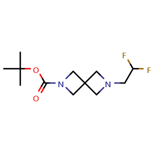 Chemical structure of tert-butyl 6-(2,2-difluoroethyl)-2,6-diazaspiro[3.3]heptane-2-carboxylate , CAS 2081079-89-0, AChemBlock Y231542