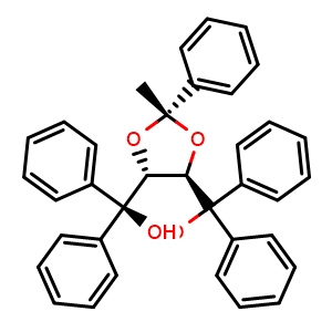 Chemical structure of ((4R,5R)-2-methyl-2-phenyl-1,3-dioxolane-4,5-diyl)bis(diphenylmethanol) , CAS 109306-21-0, AChemBlock Y231580