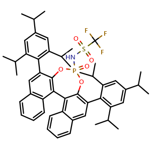 Chemical structure of 1,​1,​1-​Trifluoro-​N-​[(11bR)​-​4-​oxido-​2,​6-​bis[2,​4,​6-​trisisopropylphenyl]​dinaphtho[2,​1-​d:1',​2'-​f]​[1,​3,​2]​dioxaphosphepin-​4-​yl]​methanesulfonamide , CAS 1239466-15-9, AChemBlock Y231610