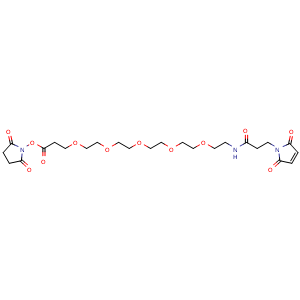 Chemical structure of Mal-amido-PEG5-C2-NHS ester , CAS 1315355-92-0, AChemBlock Y231631
