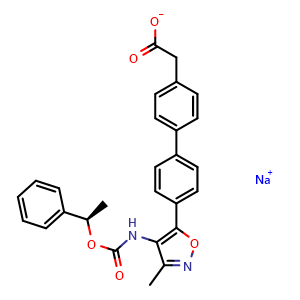 Chemical structure of sodium (R)-2-(4'-(3-methyl-4-(((1-phenylethoxy)carbonyl)amino)isoxazol-5-yl)-[1,1'-biphenyl]-4-yl)acetate , CAS 1345614-59-6, AChemBlock Y231643