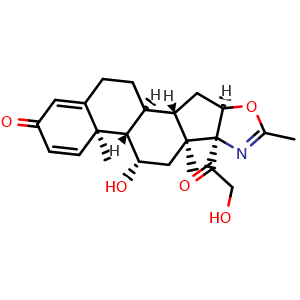 Chemical structure of (6aR,6bS,7S,8aS,8bS,11aR,12aS,12bS)-7-hydroxy-8b-(2-hydroxyacetyl)-6a,8a,10-trimethyl-1,2,6a,6b,7,8,8a,8b,11a,12,12a,12b-dodecahydro-4H-naphtho[2',1':4,5]indeno[1,2-d]oxazol-4-one , CAS 13649-57-5, AChemBlock Y231655