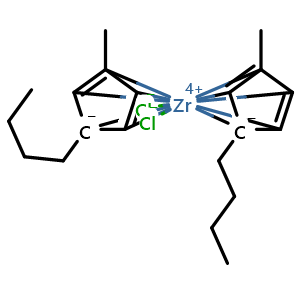 Chemical structure of Bis(1,3-N-butylmethylcyclopentadienyl)zirconium dichloride , CAS 151840-68-5, AChemBlock Y231695
