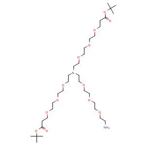 Chemical structure of N-(Amino-PEG3)-N-bis(PEG3-t-butyl ester) hydrochloride salt , CAS 2055042-62-9, AChemBlock Y231776